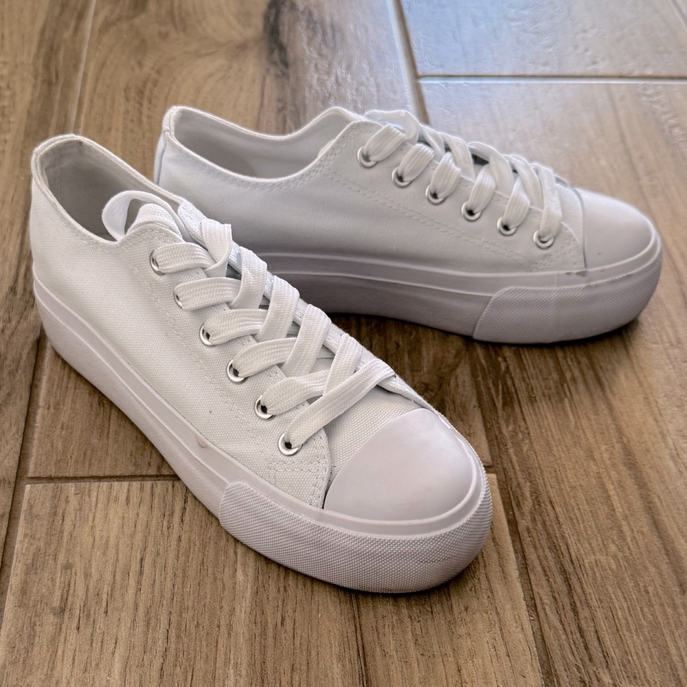 White Canvas Platform Sneakers